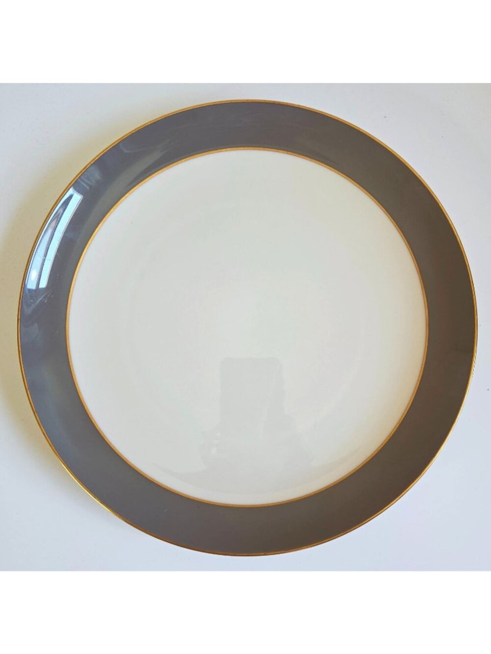 Lenox Trenton Gray & Gold Rim Chop Plate Platter Round 12.75" Made In USA - Picture 3 of 11